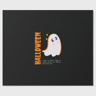 Cute Halloween Ghost Wrapping Paper - Black Spooky Cadeaupapier