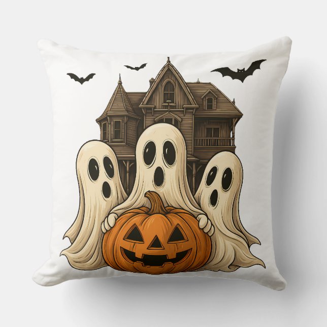Cute Halloween Ghosts and Haunted House Design Kussen (Voorkant)