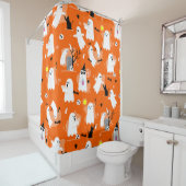 cute halloween ghosts black cat orange douchegordijn (In situ)
