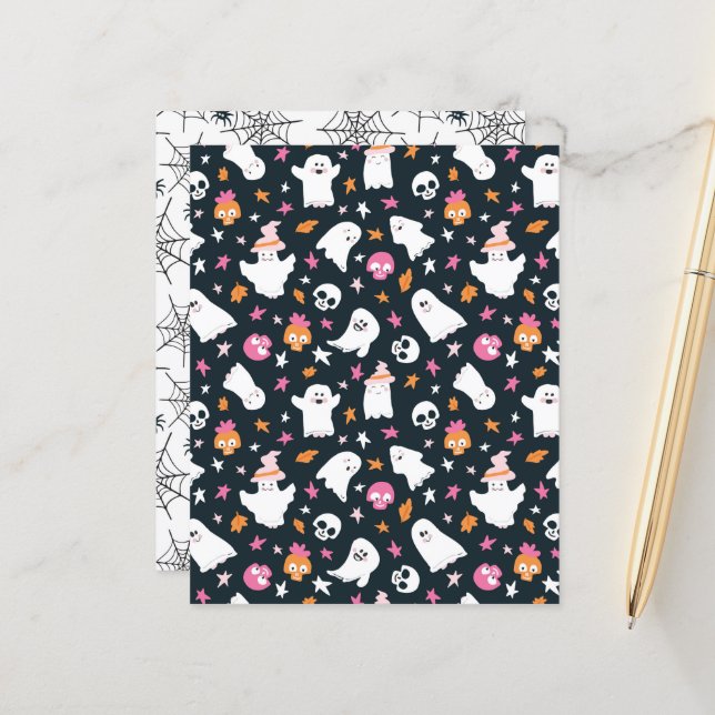 Cute Halloween Ghosts paper zwart (Voorkant / Achterkant in situ)