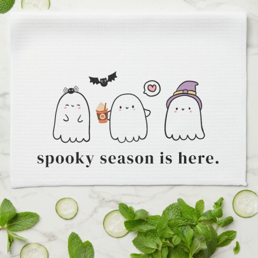 Cute Halloween Ghosts Spooky Season White Theedoek (Gevouwen)