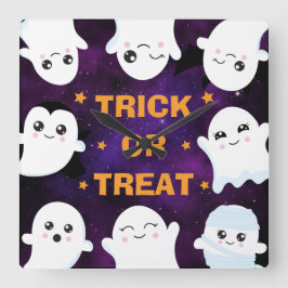 Cute Halloween Ghosts Trick or Treat Vierkante Klok