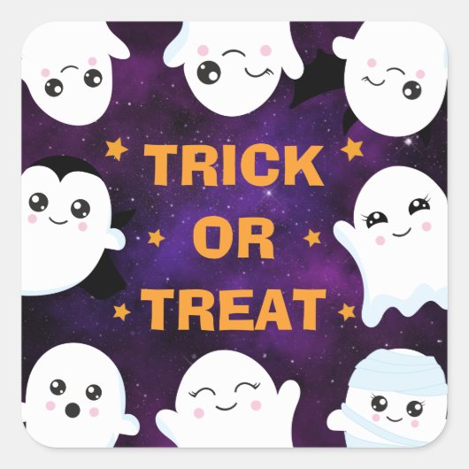 Cute Halloween Ghosts Trick or treat Vierkante Sticker (Voorkant)