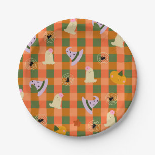 Cute Halloween Gingham Geest Heksenhoed Papieren Bordje