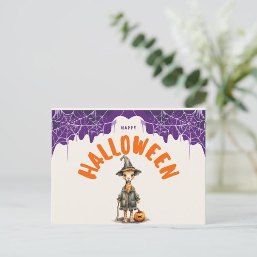 Cute Halloween Giraffe Wizard Happy Halloween Feestdagenkaart (Staand voorkant)