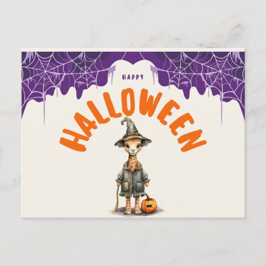 Cute Halloween Giraffe Wizard Happy Halloween Feestdagenkaart (Voorkant)
