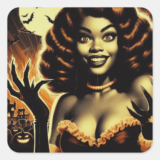 Cute Halloween Girl Vierkante Sticker (Voorkant)