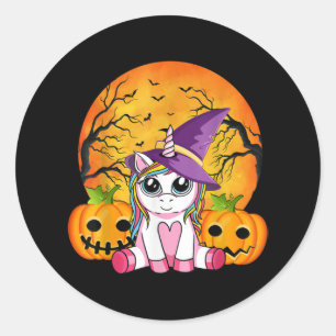 Cute Halloween Girls Witchy Unicorn Halloween Ronde Sticker