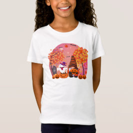 Cute Halloween Gnome and Ghost Girl's T-shirt