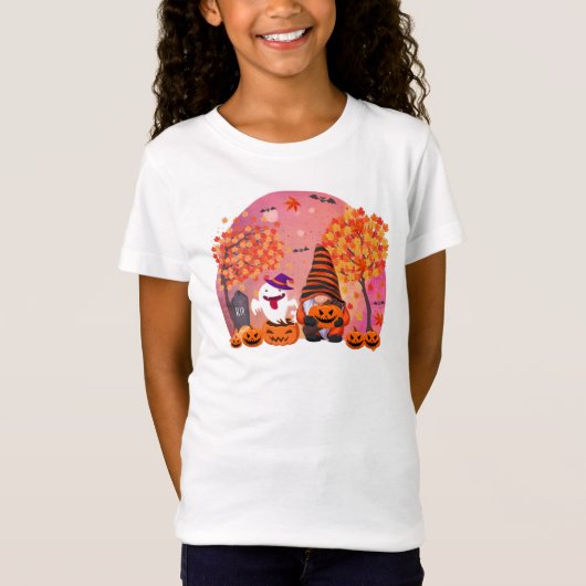 Cute Halloween Gnome and Ghost Girl's T-shirt (Voorkant)