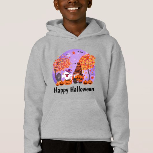Cute Halloween Gnome and Ghost with Text Boy's (Voorkant)