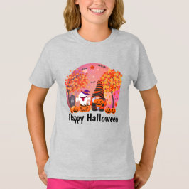 Cute Halloween Gnome and Ghost with Text Girl's T-shirt
