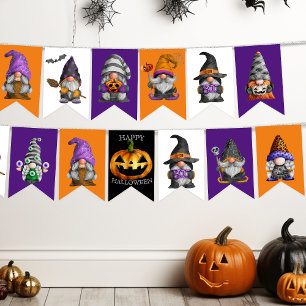 Cute Halloween Gnomes Oranje Paarse Partij Vlaggetjes