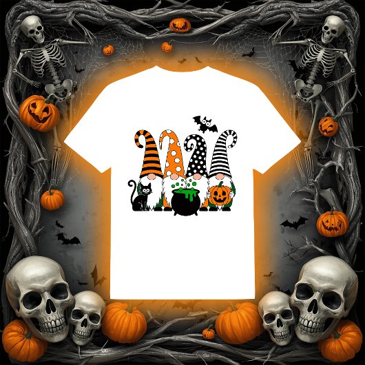 Cute Halloween Gnomes with Cauldron and Pumpkin T-shirt
