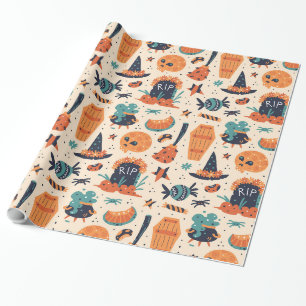 Cute Halloween Gravestone & Cauldrons Cadeaupapier