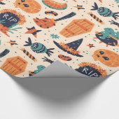 Cute Halloween Gravestone & Cauldrons Cadeaupapier (Hoek)