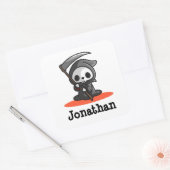 Cute Halloween Grim Reaper Ghost Name Vierkante Sticker (Envelop)