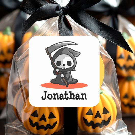Cute Halloween Grim Reaper Ghost Name Vierkante Sticker