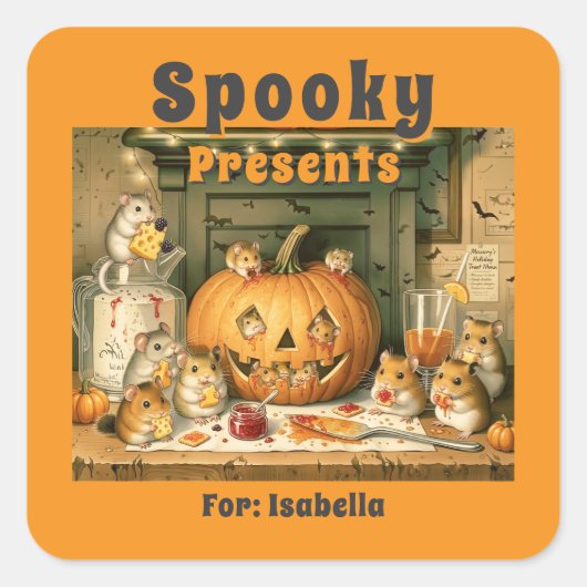 Cute Halloween Hamster Snack Party Vierkante Sticker (Voorkant)
