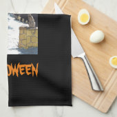 Cute Halloween Haunted House Cat Theedoek (Quarter Fold)