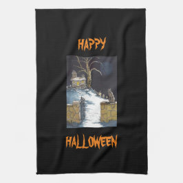Cute Halloween Haunted House Cat Theedoek