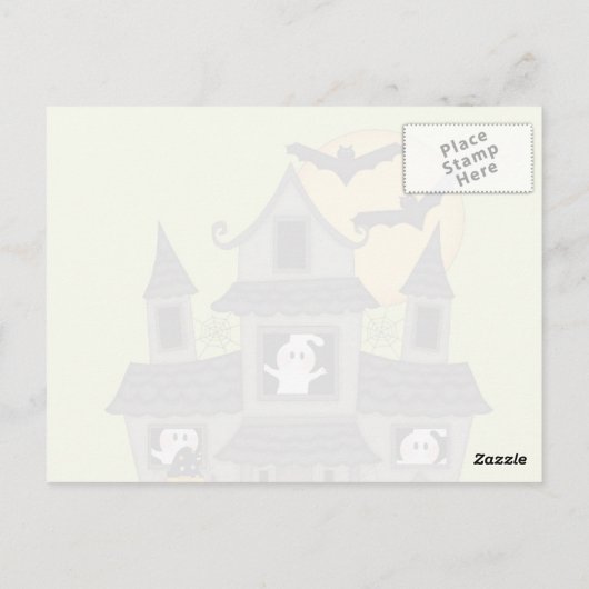 Cute Halloween haunted house en kleine heks Briefkaart (Achterkant)