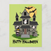 Cute Halloween haunted house en kleine heks Briefkaart (Voorkant)