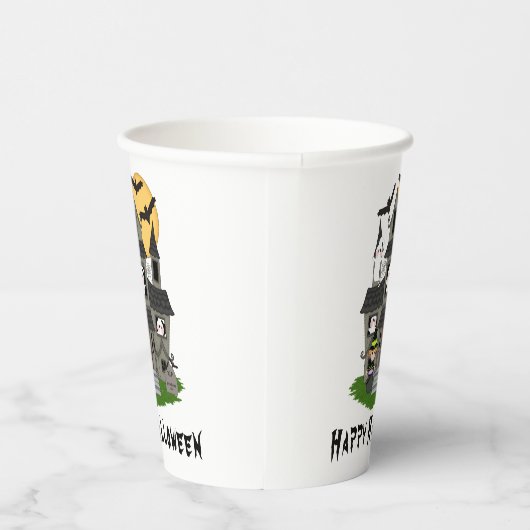 Cute Halloween haunted house en kleine heks Papieren Bekers (Rechts)