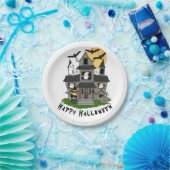 Cute Halloween haunted house en kleine heks Papieren Bordje (Feest)