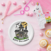 Cute Halloween haunted house en kleine heks Papieren Bordje (Feest)