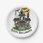 Cute Halloween haunted house en kleine heks Papieren Bordje (Voorkant)