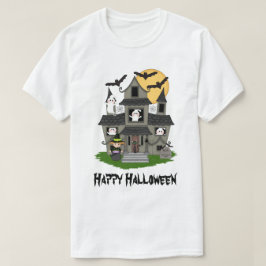 Cute Halloween haunted house en kleine heks T-shirt