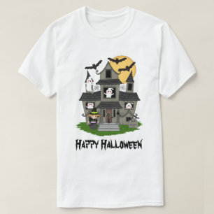 Cute Halloween haunted house en kleine heks T-shirt