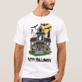 Cute Halloween haunted house en kleine heks T-shirt (Voorkant)