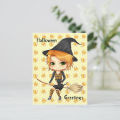 Cute Halloween-heks-chibi-kaart Briefkaart (Staand voorkant)