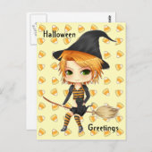 Cute Halloween-heks-chibi-kaart Briefkaart (Voorkant / Achterkant)