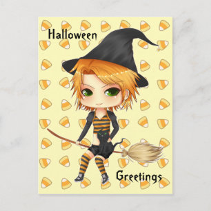 Cute Halloween-heks-chibi-kaart Briefkaart