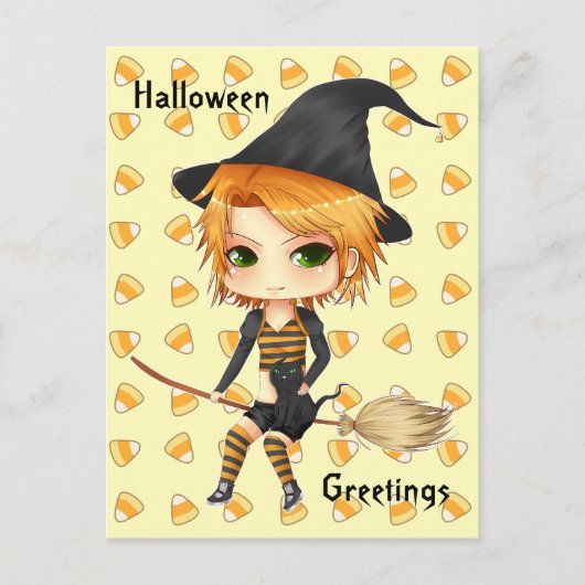 Cute Halloween-heks-chibi-kaart Briefkaart (Voorkant)