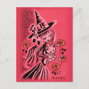 Cute Halloween-heks met Kitten Briefkaart