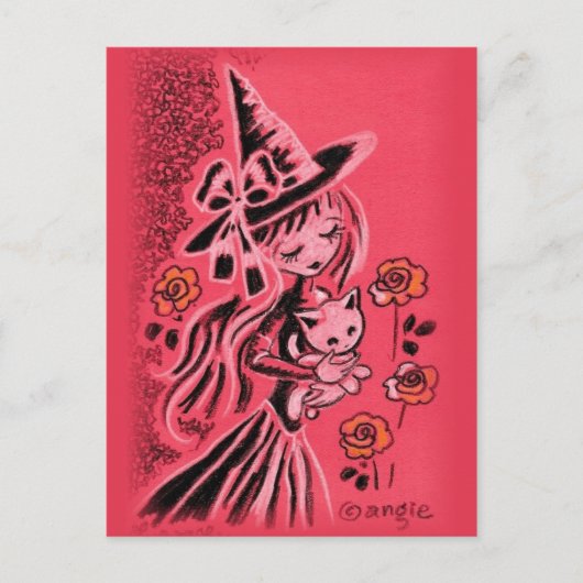 Cute Halloween-heks met Kitten Briefkaart (Voorkant)