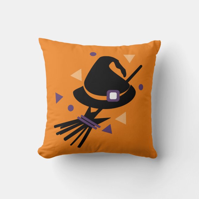 Cute Halloween Heksenbezem Confetti Kussen (Voorkant)