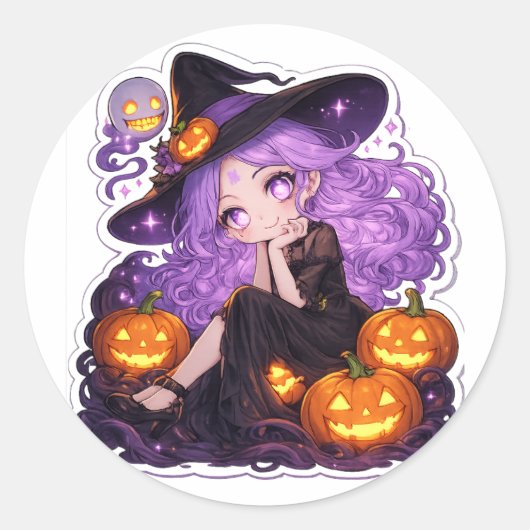 Cute Halloween Heksenmeisje Pompoen Sticker (Voorkant)