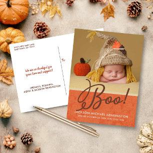 Cute Halloween Herfst Autumn Baby Birth Foto Aankondigingskaart