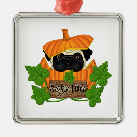 Cute Halloween Herfst Pug Pugkin Pumpkin Patch Metalen Ornament (Voorkant)