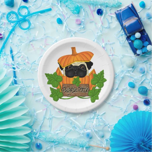 Cute Halloween Herfst Pug Pugkin Pumpkin Patch Papieren Bordje (Feest)