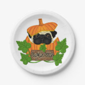 Cute Halloween Herfst Pug Pugkin Pumpkin Patch Papieren Bordje (Voorkant)