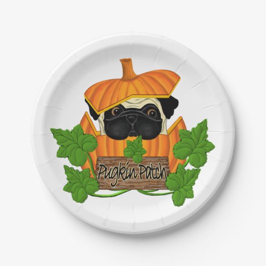 Cute Halloween Herfst Pug Pugkin Pumpkin Patch Papieren Bordje (Voorkant)