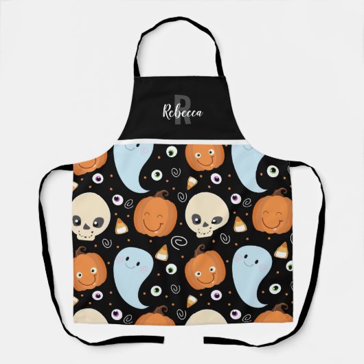 Cute Halloween Herhalingspatroon Monogram Schort (Voorkant)