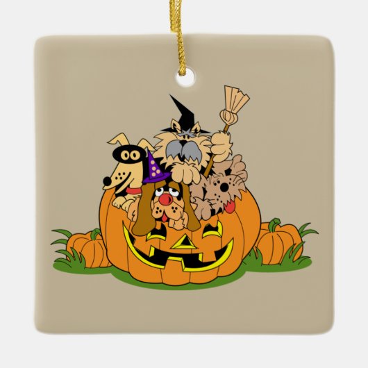 Cute Halloween-honden in een pompoen Keramisch Ornament (Voorkant)