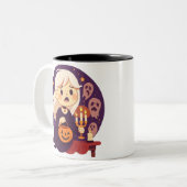 Cute Halloween Horror Witch Mug – Spooky Ghosts &  Tweekleurige Koffiemok (Voorkant links)